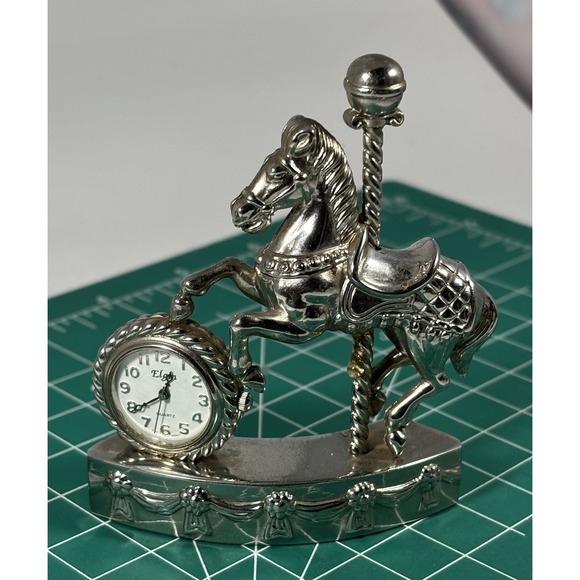 Elgin clock miniature metal carousel  horse figurine 3" Vintage Works New Batt. - Picture 1 of 4